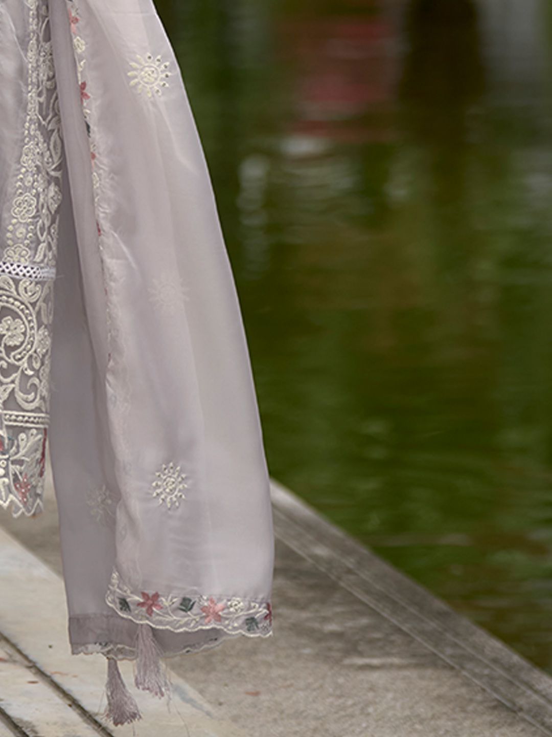 Indo Era Floral Embroidered Sequinned Straight Kurta with Trouser & Dupatta