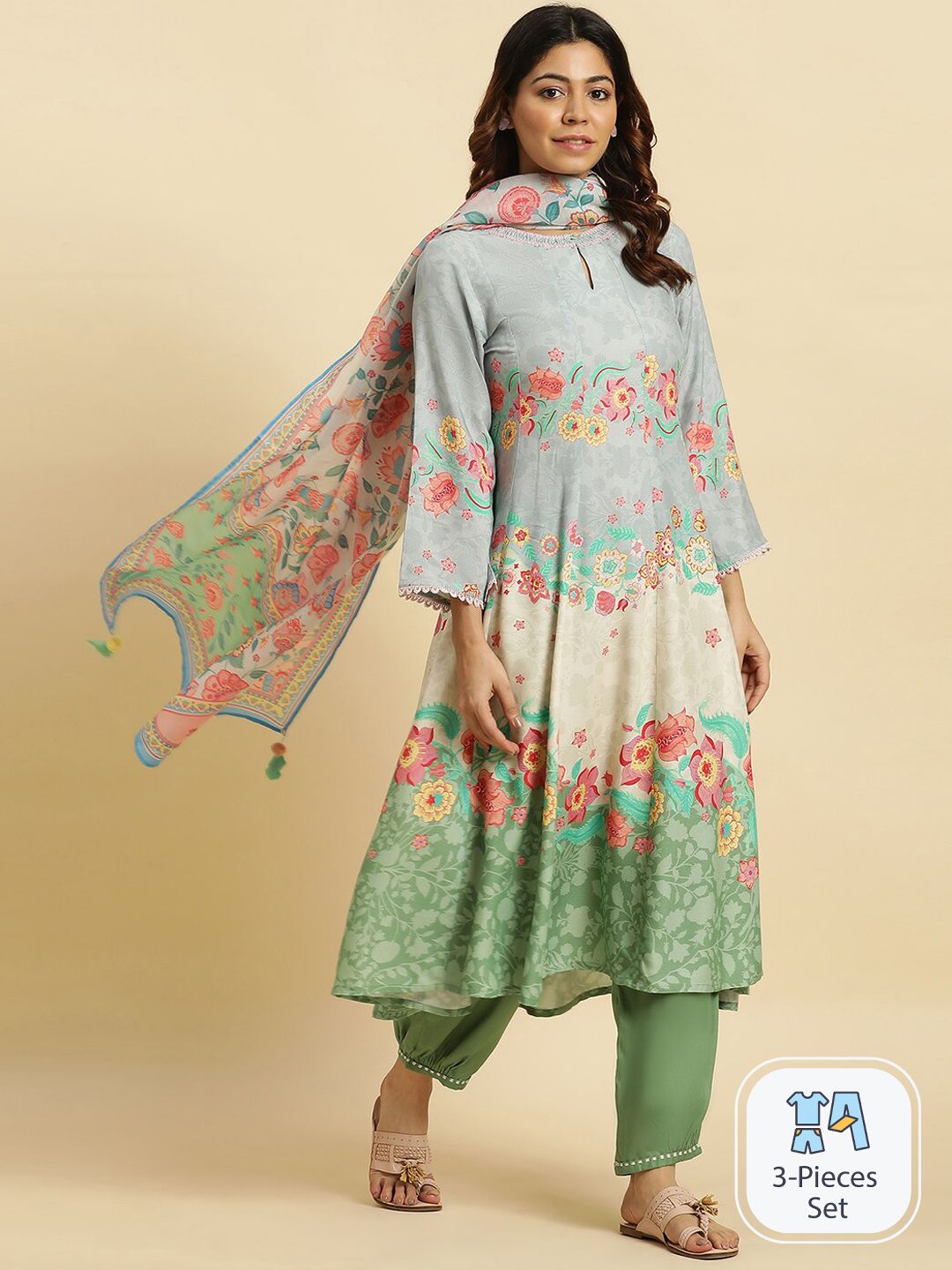 W Floral Printed Anarkali Kurta