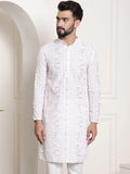 SOJANYA Band Collar Geometric Printed Thread Work Cotton Kurta