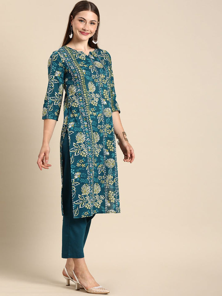 Anouk Women Floral Printed Pure Cotton Kurta with Trousers