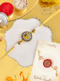 Voylla Studded Yellow Thread Mens Rakhi untuk abang