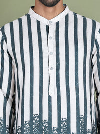 Jompers Striped Printed Band Collar Straight Kurta With Trouser