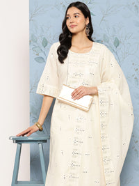 Libas Women Embroidered Mirror Work Pure Cotton Kurta With Palazzos & With Dupatta
