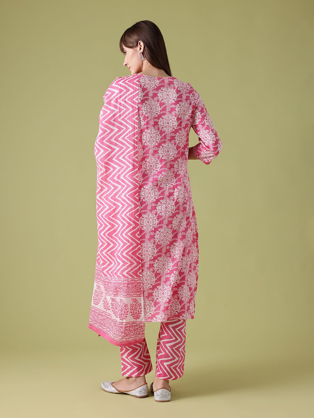 Anouk Floral Printed Pure Cotton Straight Kurta with Trousers & Dupatta