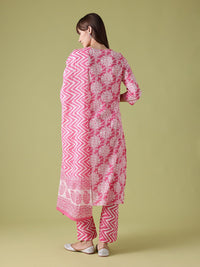 Anouk Floral Printed Pure Cotton Straight Kurta with Trousers & Dupatta