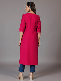 Libas Round Neck Yoke Design Three Quarter Sleeves Thread Work Kurta
