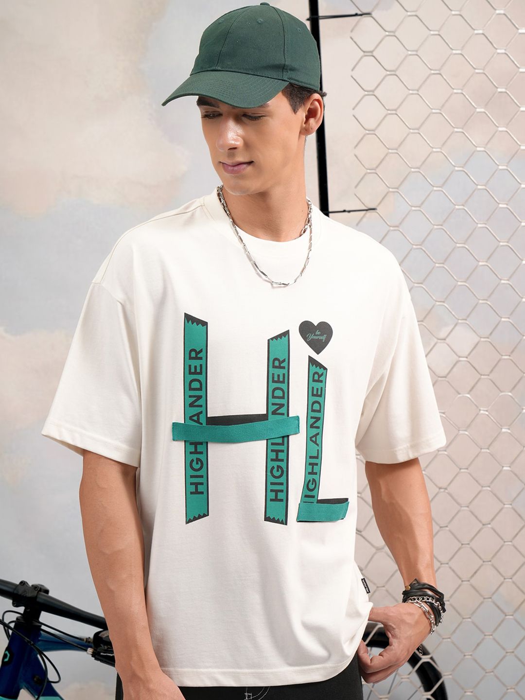 HIGHLANDER Typography Puff Printed Round Neck Oversized T-shirt