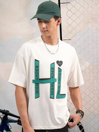 HIGHLANDER Typography Puff Printed Round Neck Oversized T-shirt