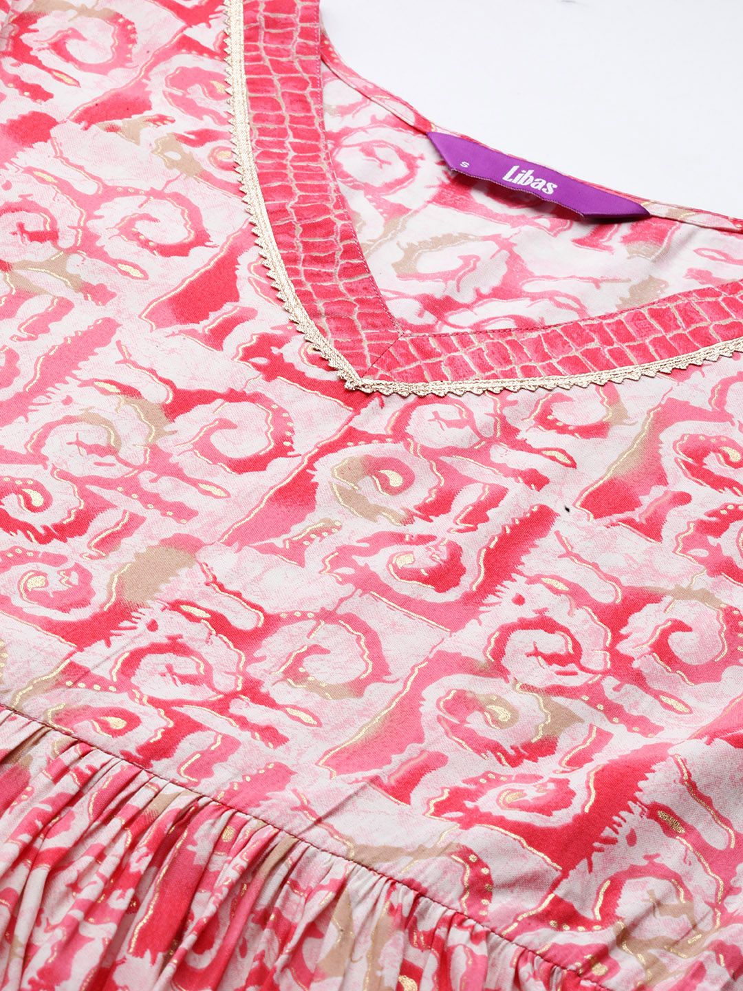 Libas Printed Pleated Gotta Patti Kurta with Palazzos & Dupatta