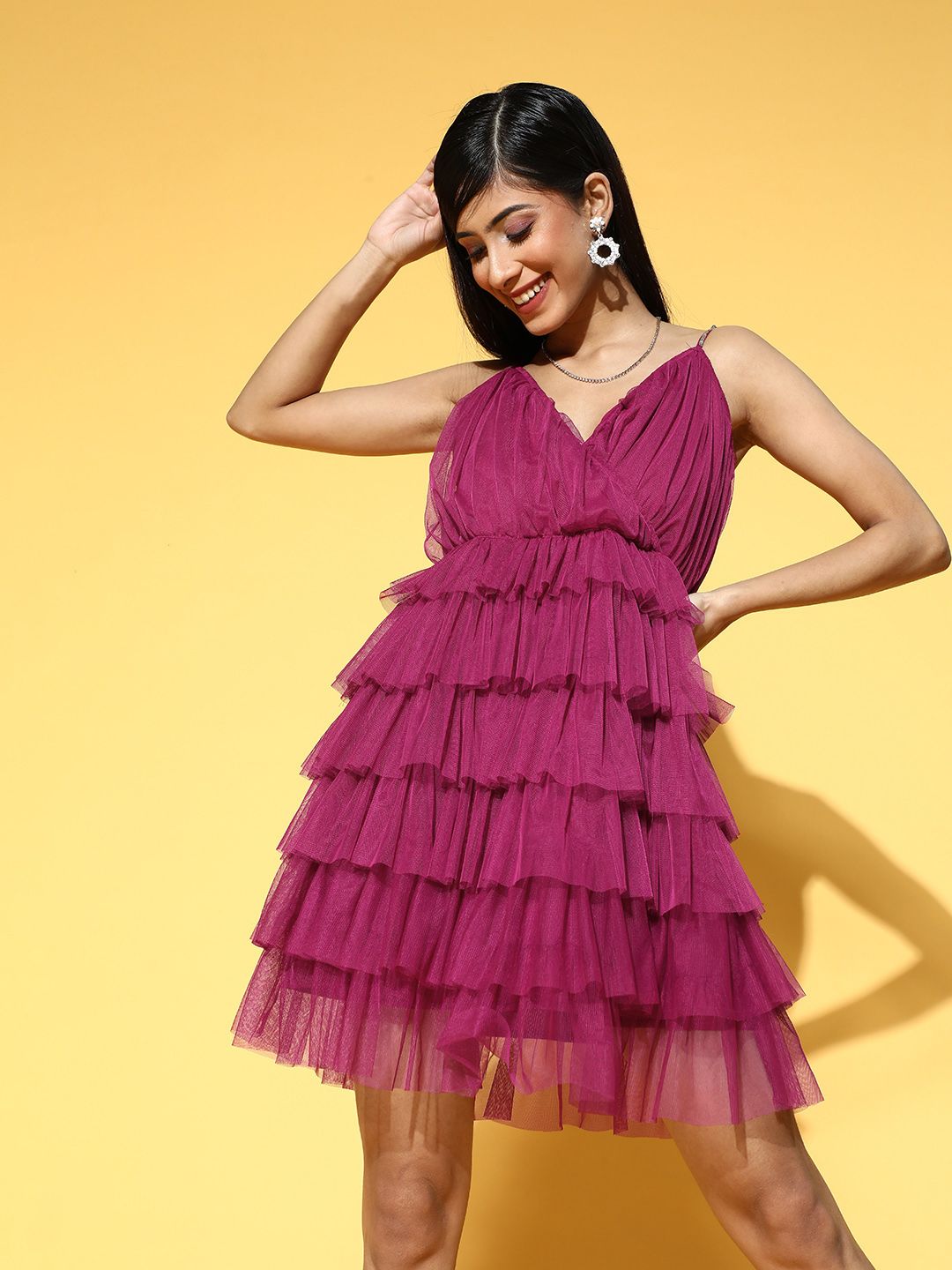 Antheaa Women Charming Solid Tiered Dress