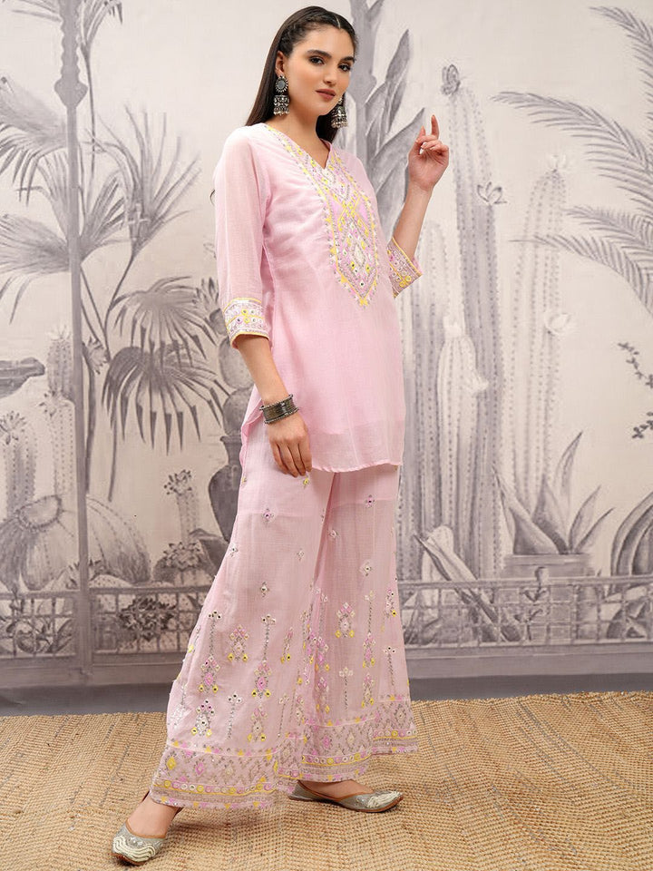 Vishudh Ethnic Motifs Embroidered Pure Cotton Straight Kurta & Sharara With Dupatta