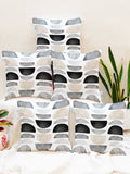 STITCHNEST Black & White Set of 5 Geometric Round Cushion Covers