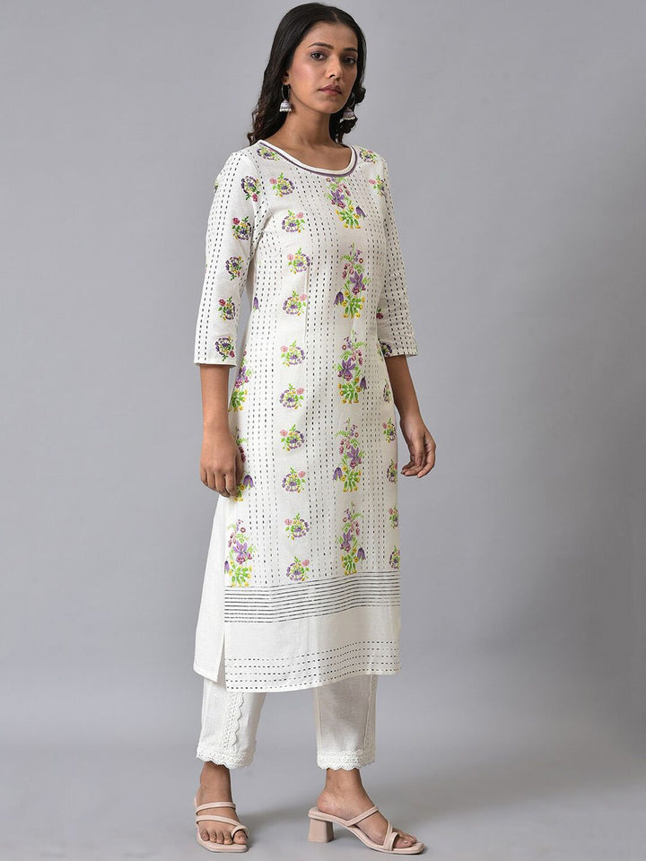 W Floral Printed Straight Kurta with Trousers