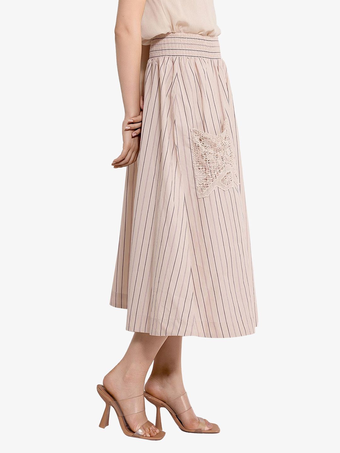 RAREISM Striped Flared Midi Skirts