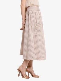 Rareism Striped Flared Midi Skirt