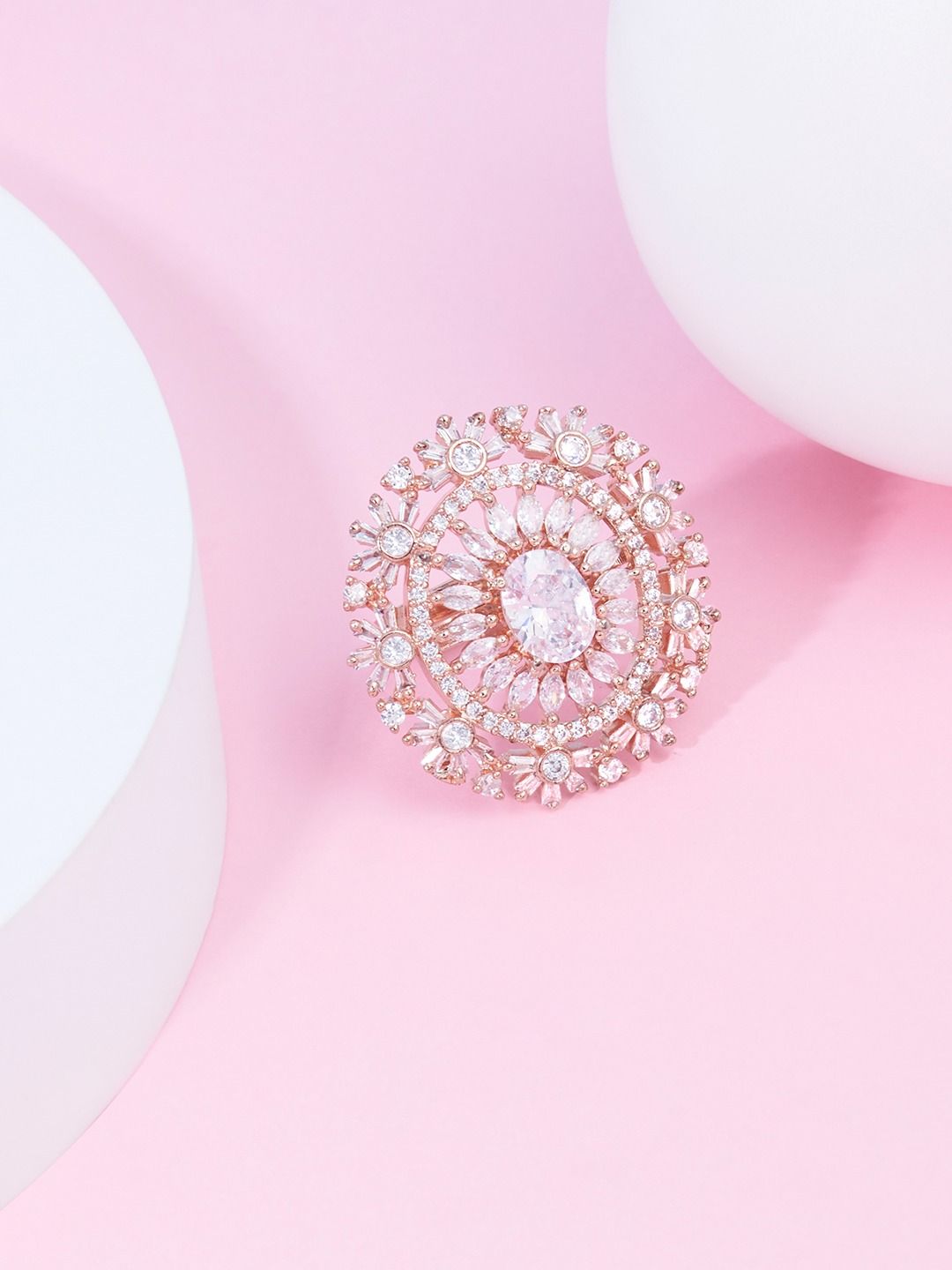 Cincin Jari Boleh Laras Zaveri Pearls Rose Saduran Emas CZ