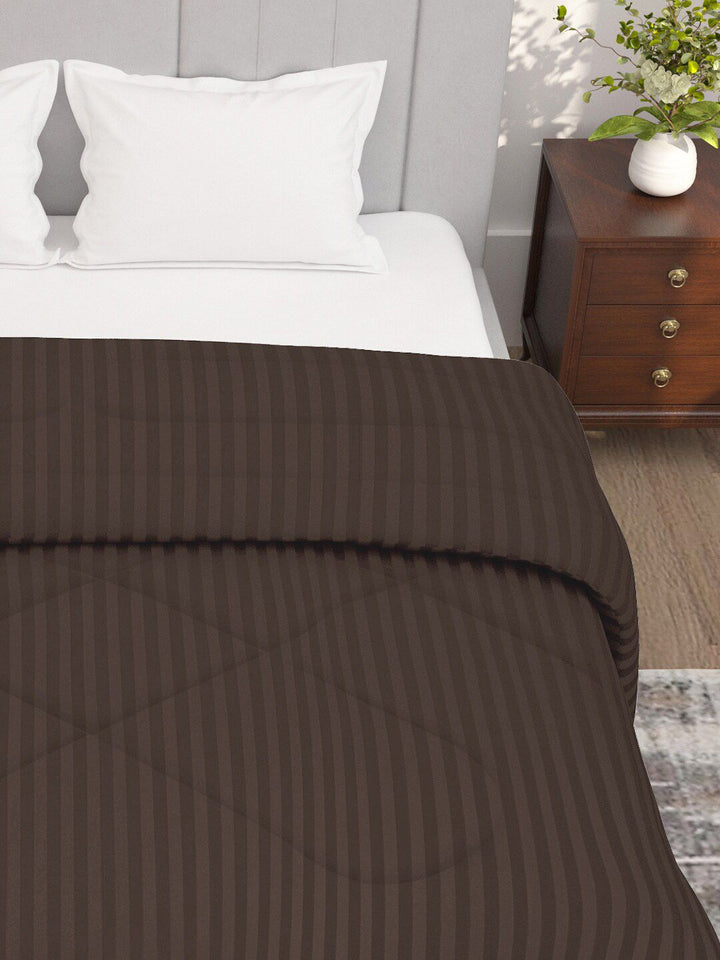 Story@home Brown Striped Microfibre 180 GSM Reversible Ac Room Double Bed Comforter