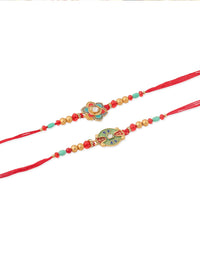 NVR Unisex Set of 2 Artificial Stones & Beads Thread Rakhi With Roli Chawal Chandan Mishri