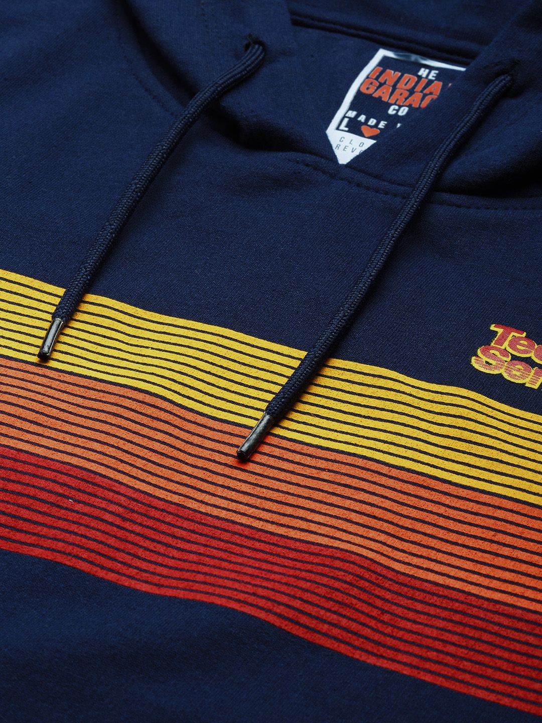 The Indian Garage Co Men Navy Blue Striped Hooded Sweatshirt