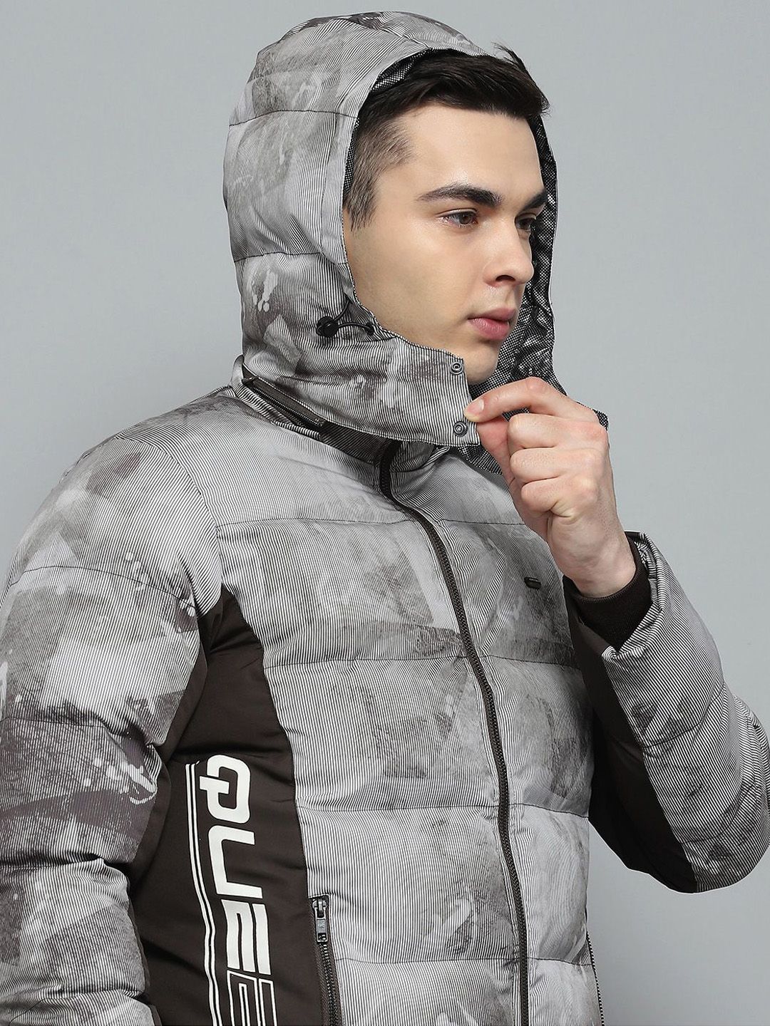 Monte Carlo Men Hooded Abstract Printed Casual Puffer Lightweight Jacket