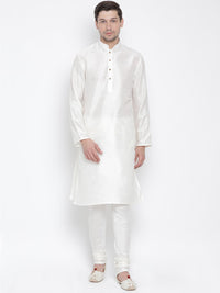 VASTRAMAY Men Cream-Coloured Solid Straight Kurta