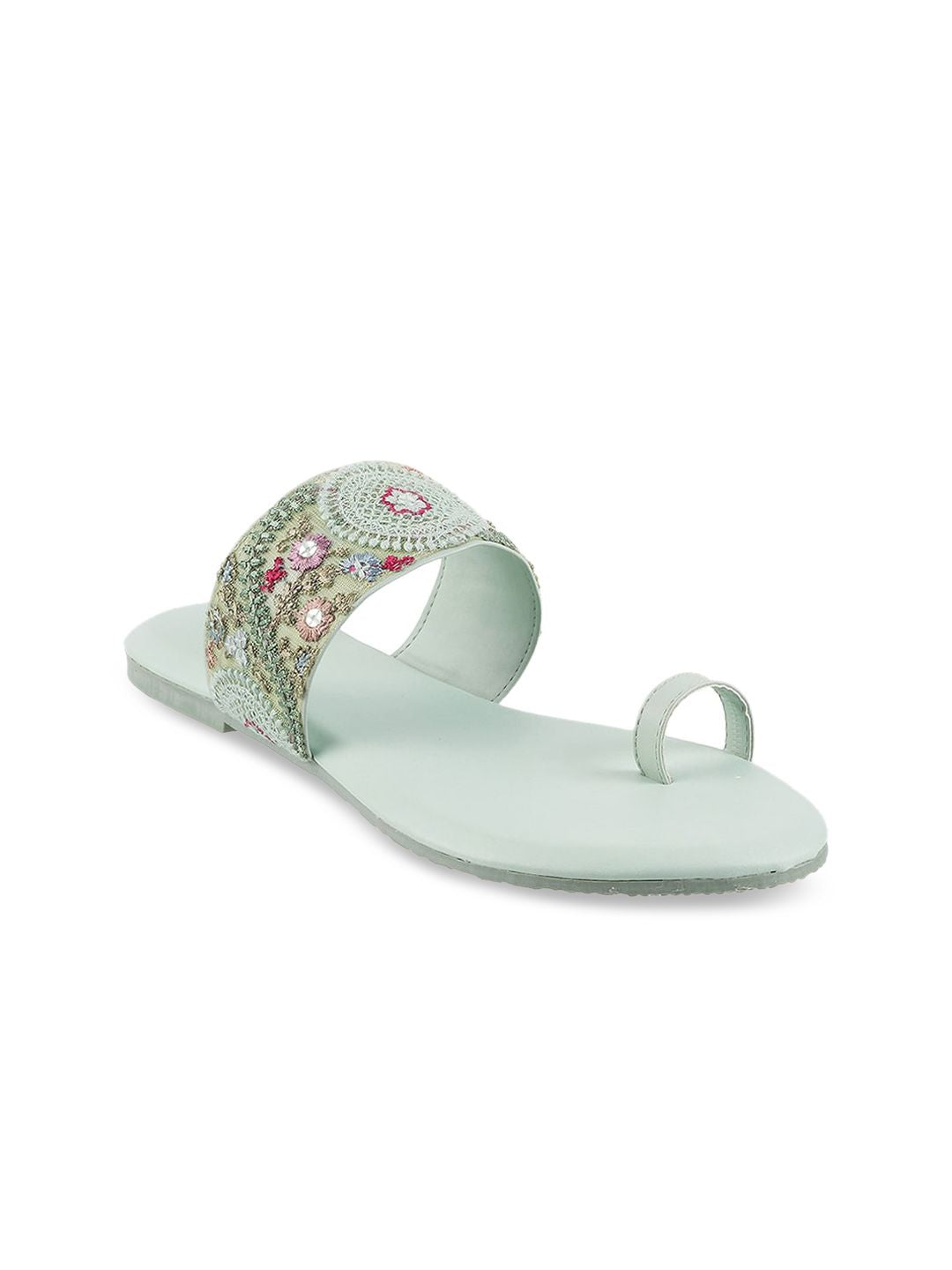 Metro Women Green Embellished Ethnic One Toe Flats