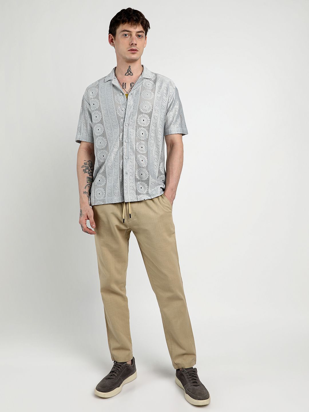 Campus Sutra Men Comfort Mandala Design Cuban Collar Oversized Casual Shirt