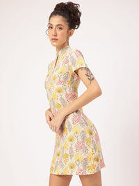 DressBerry Sweet Serenity Floral Printed Keyhole Neck Sheath Mini Dress