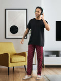 The Indian Garage Co Men's Burgundy and Blue Printed Pure Cotton Lounge Pants