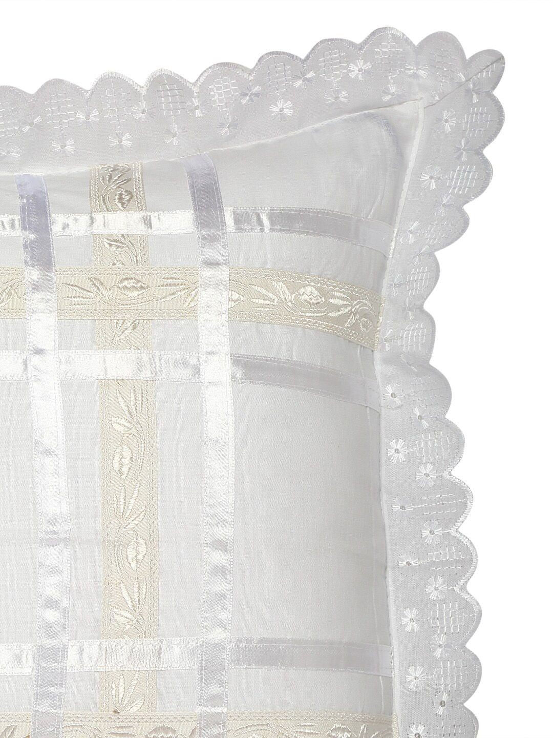 HOSTA HOMES Set Of 2 White 280 TC Embroidered Lace Pillow Covers