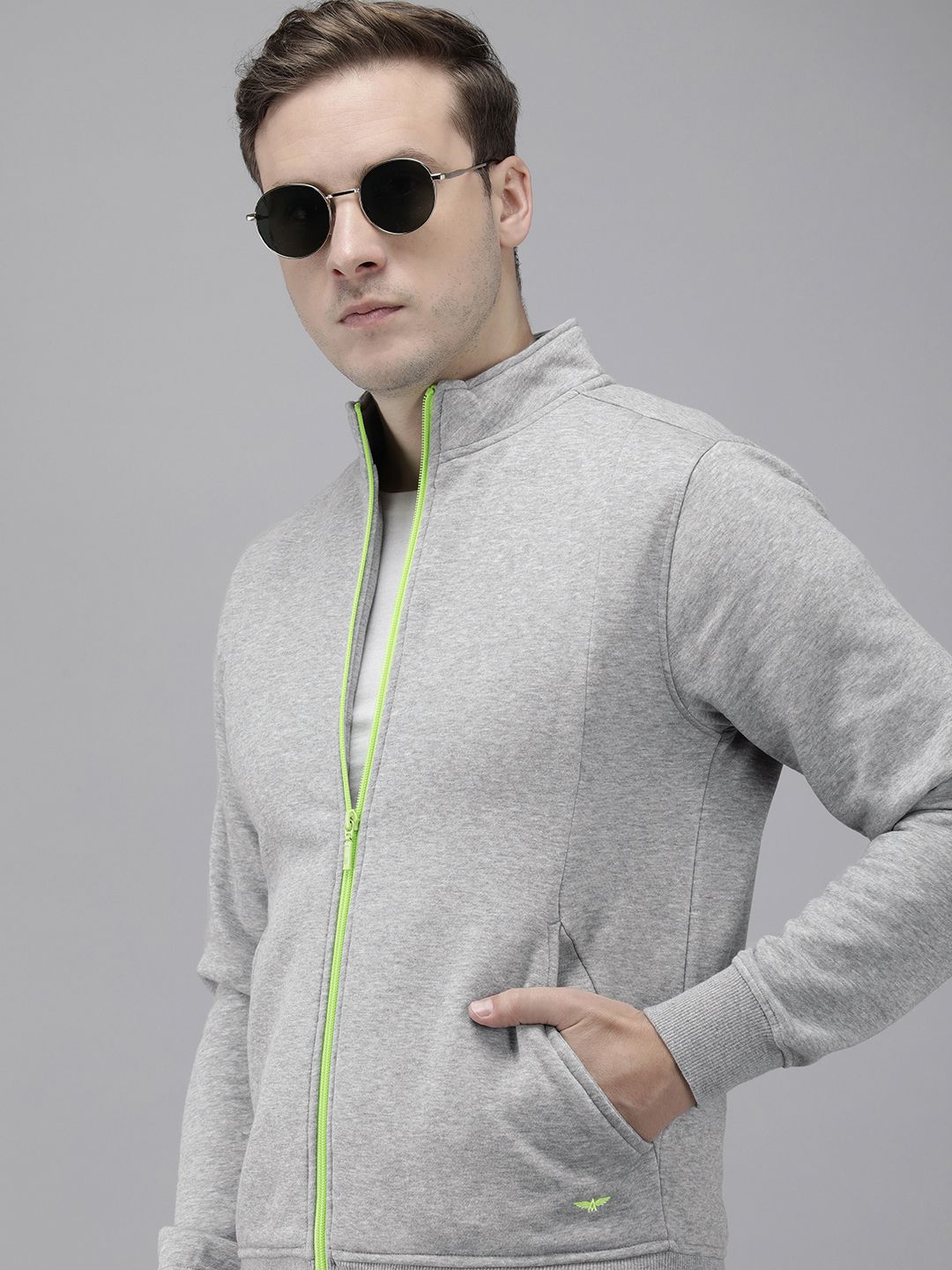 Park Avenue Solid Mock Collar Front-Open Casual Sweatshirt