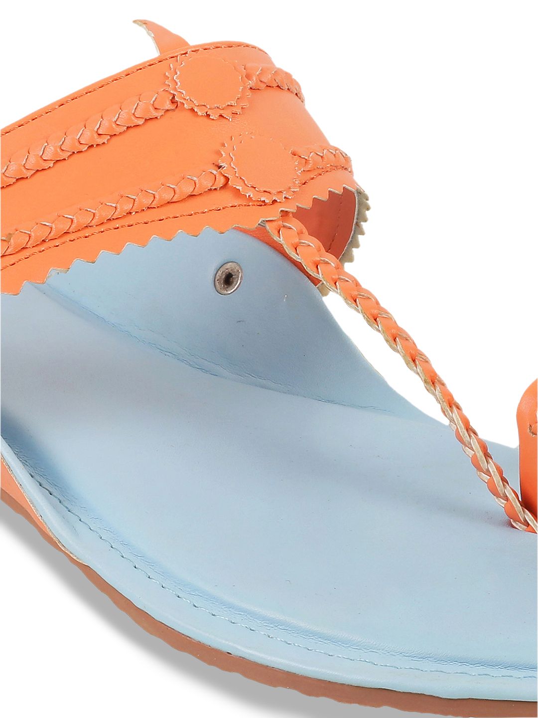 Metro Women Orange Textured T-Strap Flats