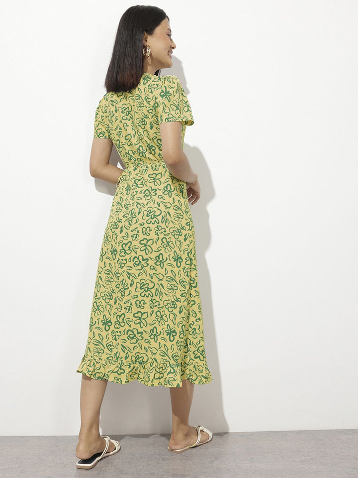 DressBerry Fresh & Playful Floral Canvas Ruffle Wrap Midi Dress
