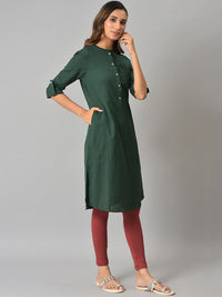 W Women Green Thread Work Kurta