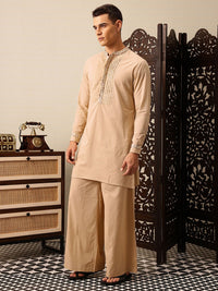House of Pataudi Floral Yoke Design Thread Work Pure Cotton Jashn Kurta with Trousers