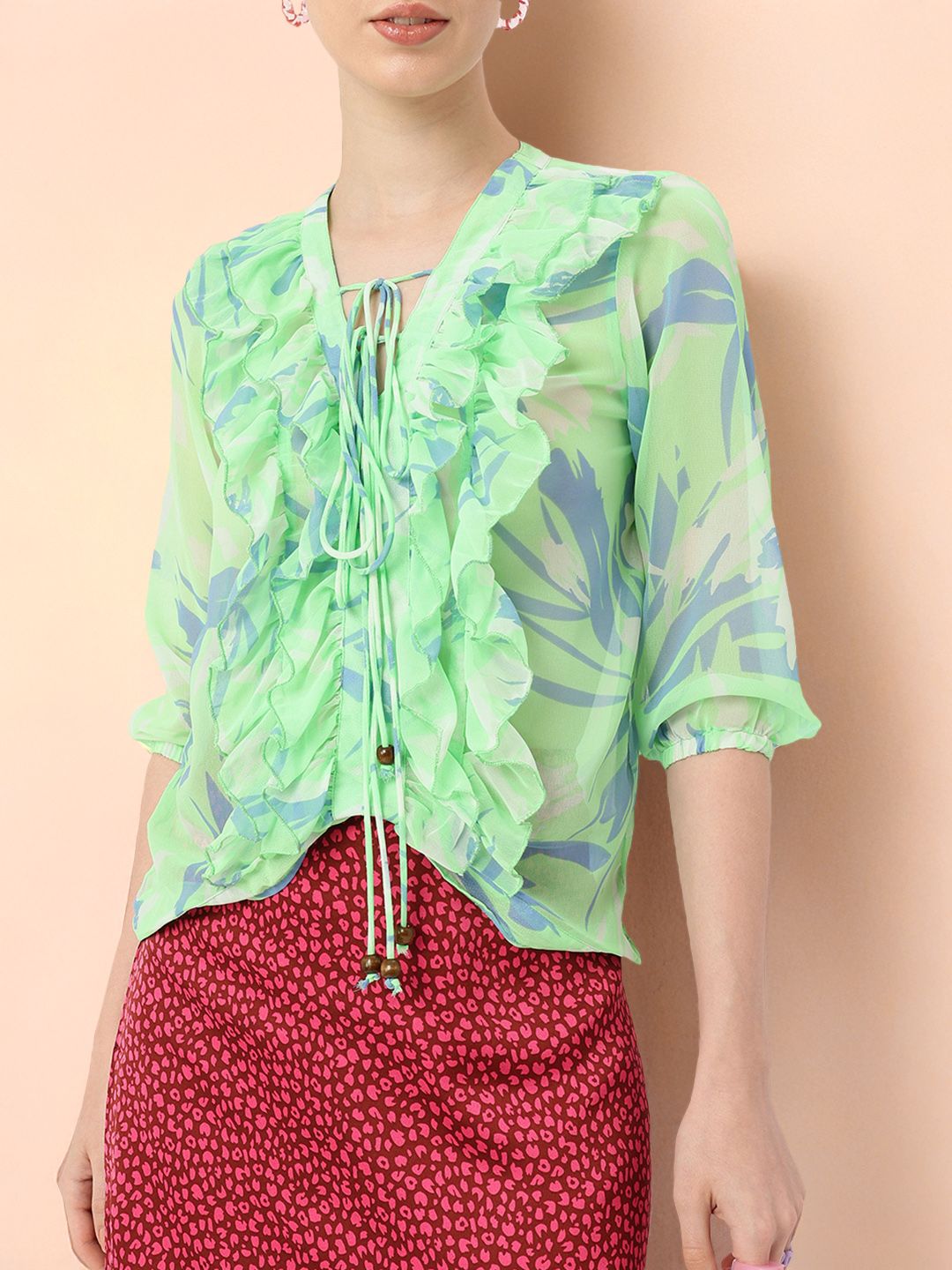 DressBerry Femi Cute Ruffle Delight Printed Perfection Top
