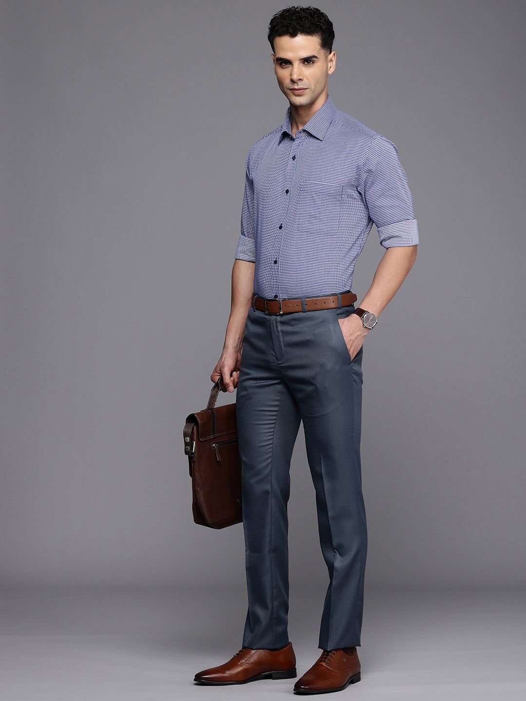 Raymond Self Design Slim Fit Opaque Pure Cotton Formal Shirt