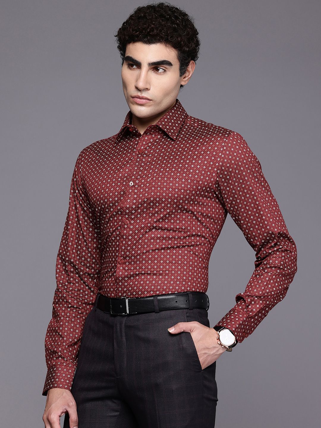 Raymond Pure Cotton Slim Fit Floral Printed Formal Shirt