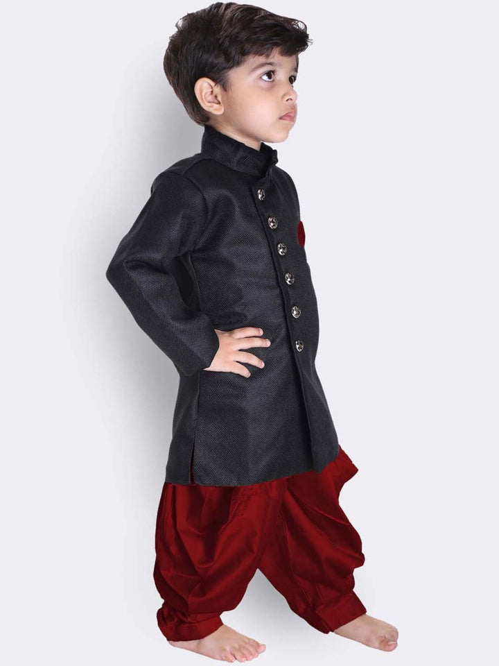 VASTRAMAY Boys Mandarin Collar Jute Cotton Sherwani Set