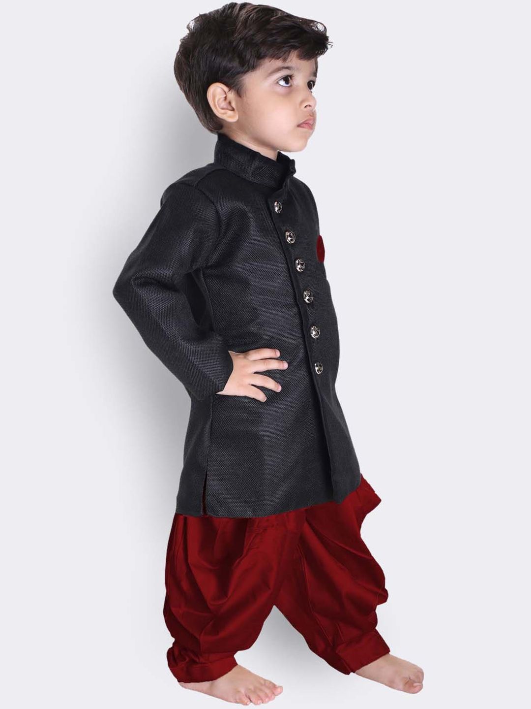 VASTRAMAY Boys Mandarin Collar Jute Cotton Sherwani Set