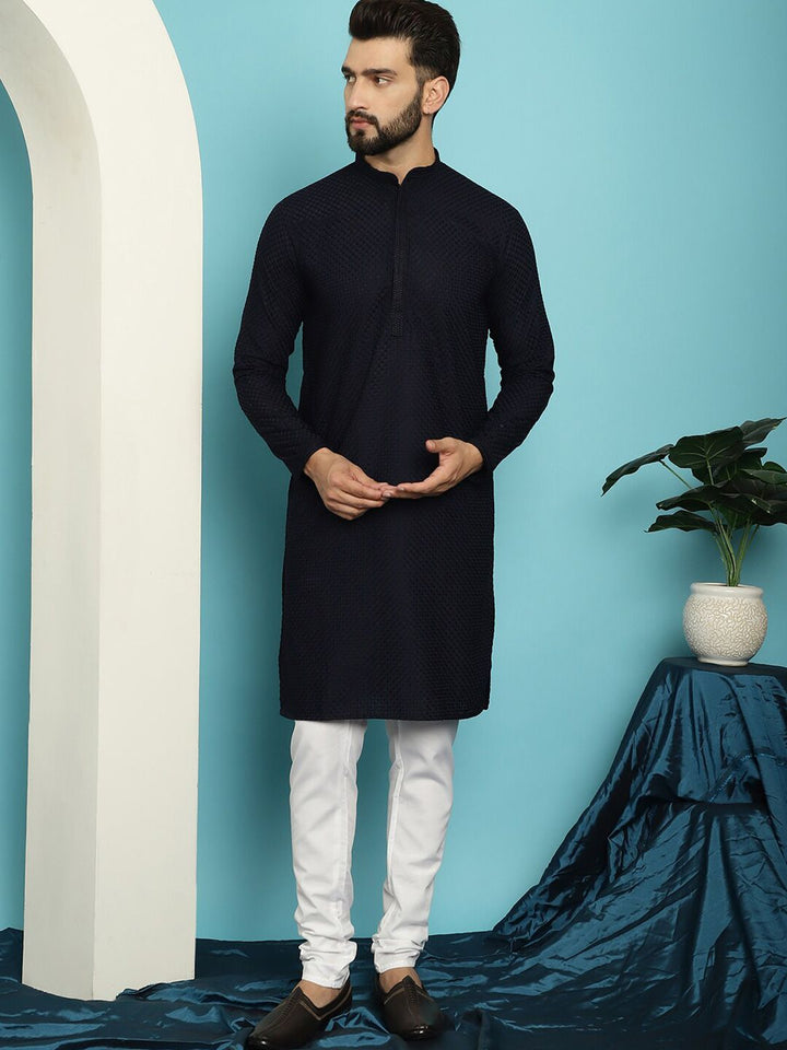 SOJANYA Geometric Embroidered Thread Work Pure Cotton Straight Kurta with Churidar