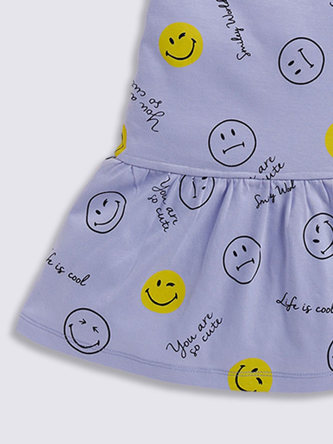 Happy Faces Pure Cotton Smiley Print A-Line Dress