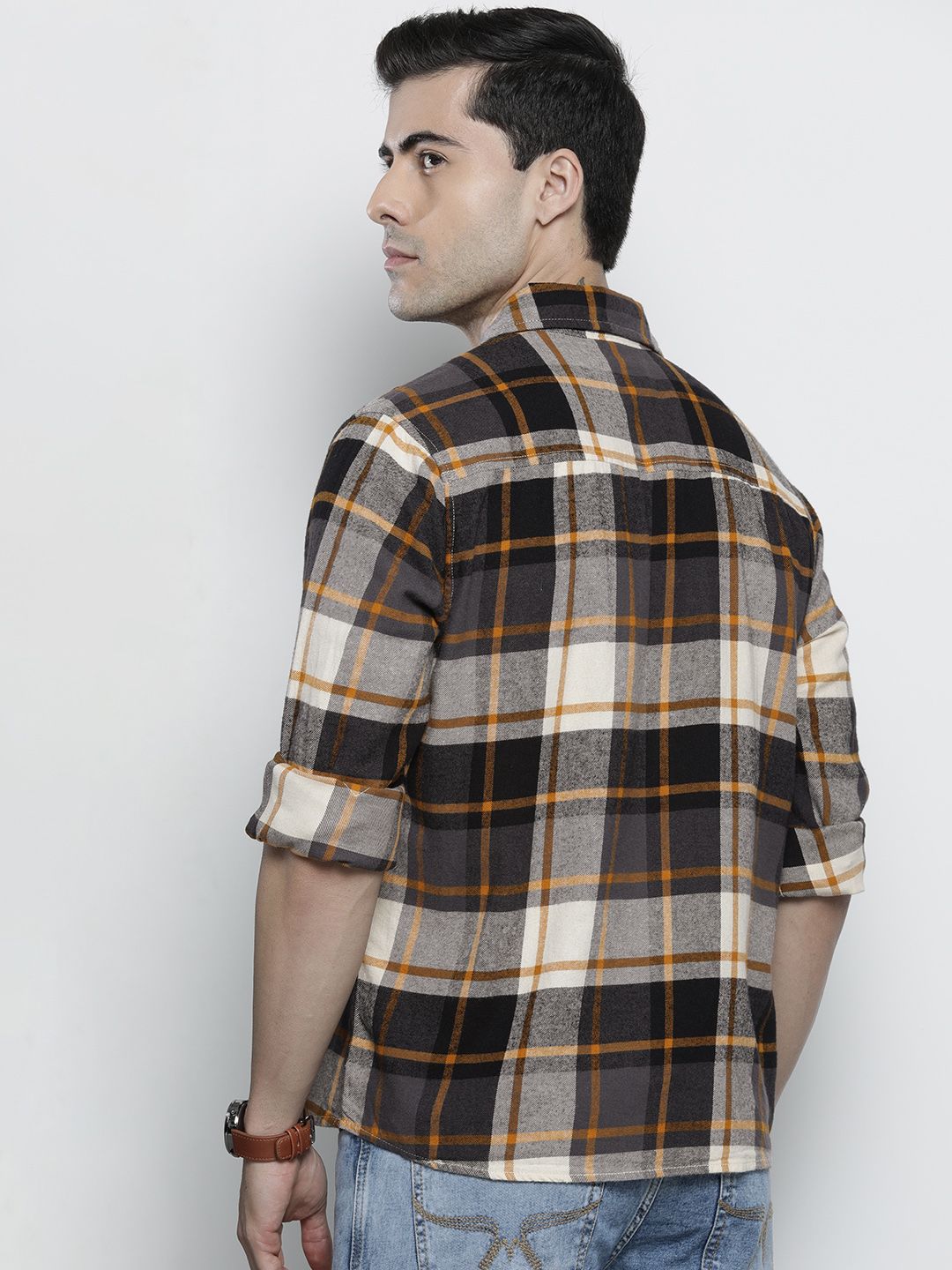 The Indian Garage Co Men Regular Fit Checked Double Flap Pocket Flannel Shirt