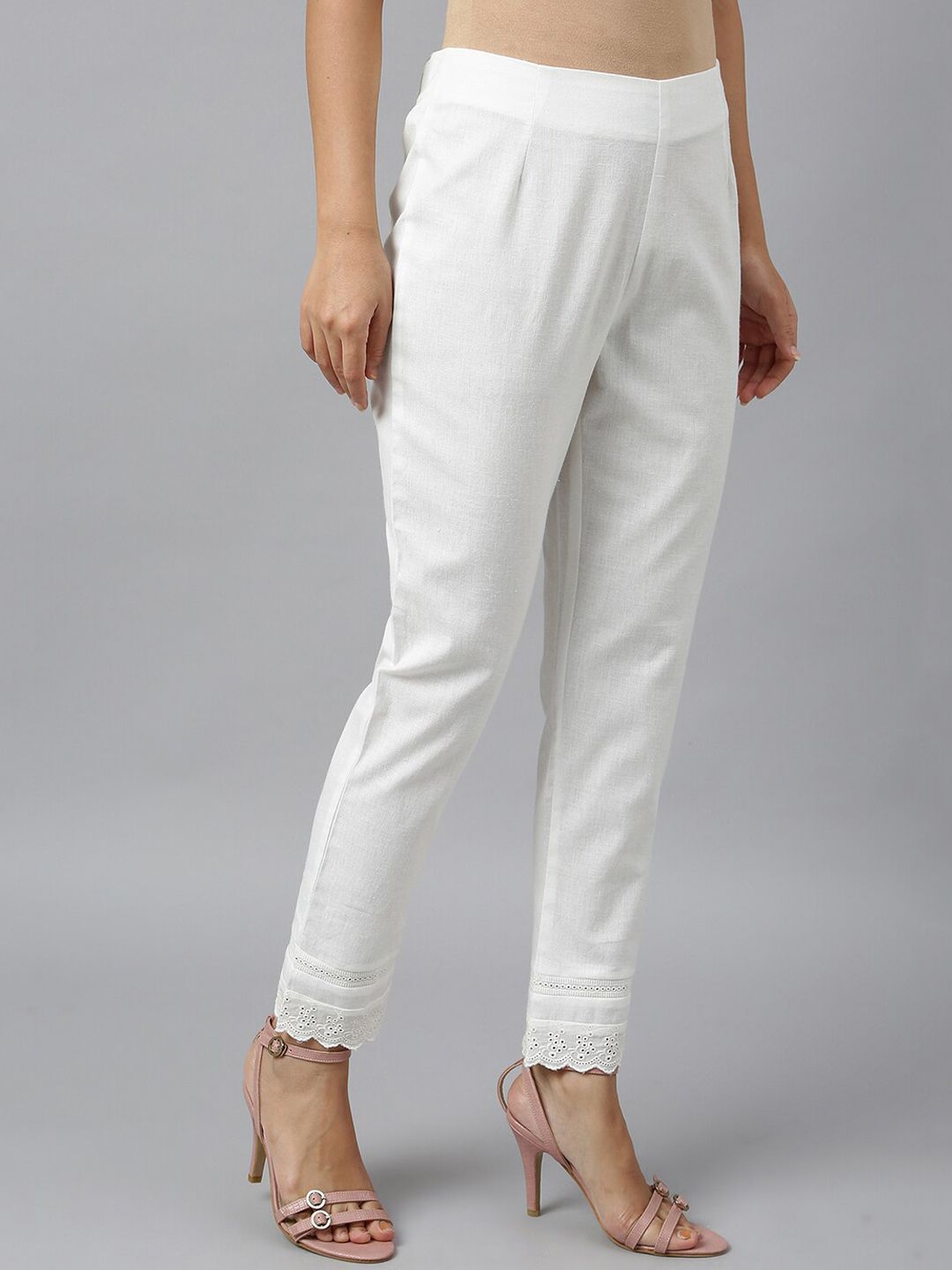 W Women White Slim Fit Trousers