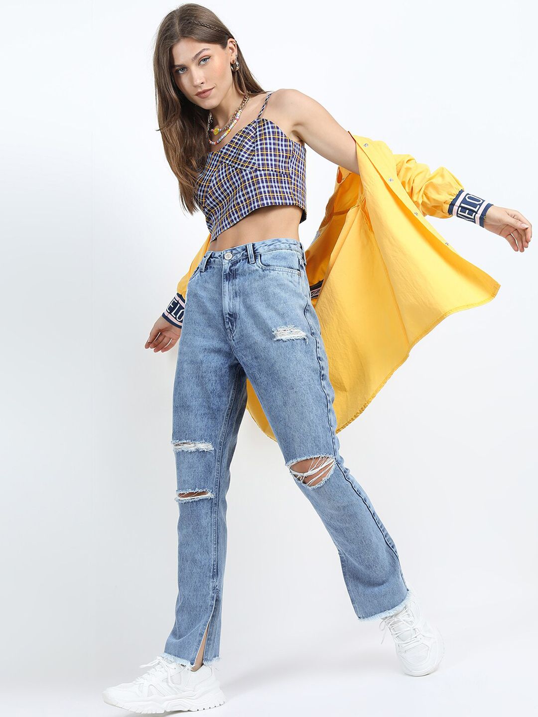 Tokyo Talkies Women Blue Straight Fit Highly Distressed Light Fade Jeans