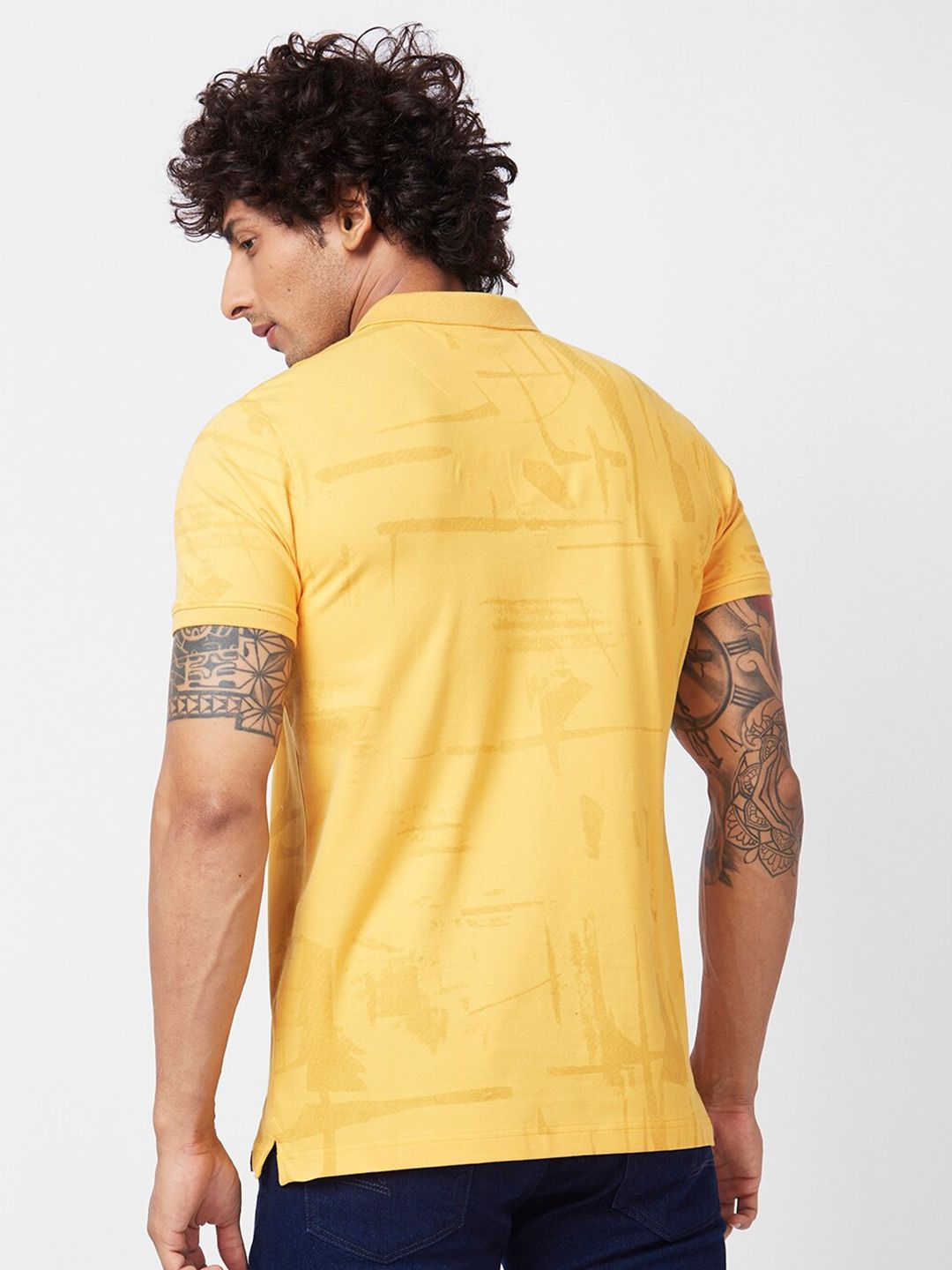 SPYKAR Abstract Printed Polo Collar Slim Fit Cotton T-shirt