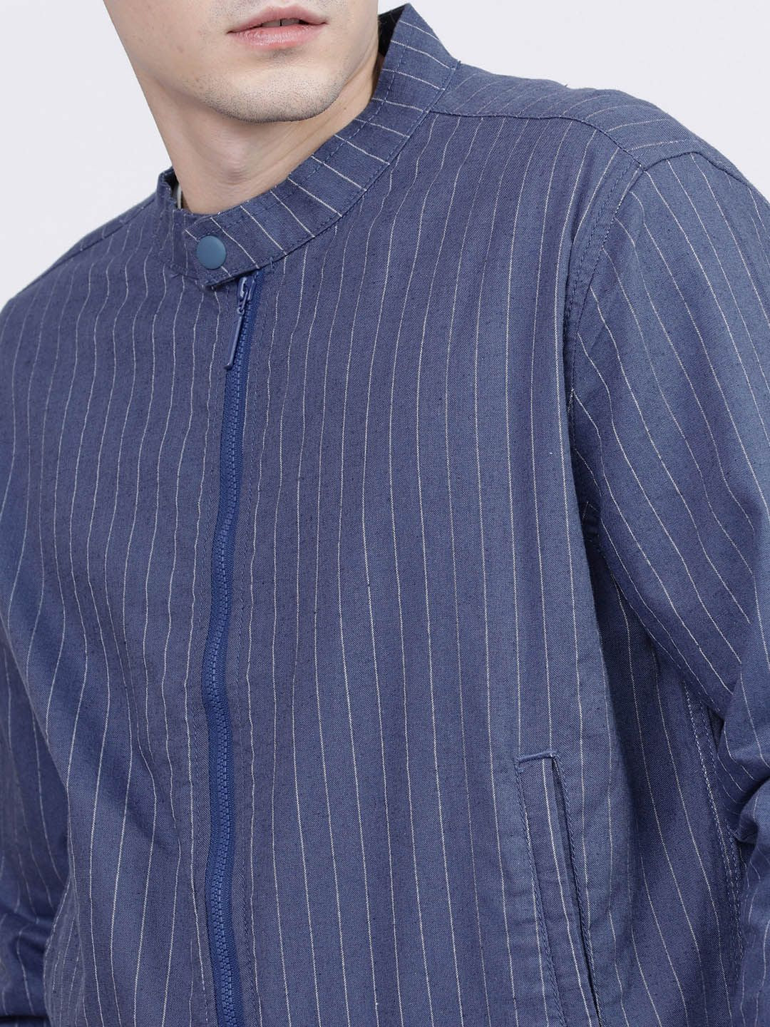 HIGHLANDER Men Blue Striped Bomber Jacket
