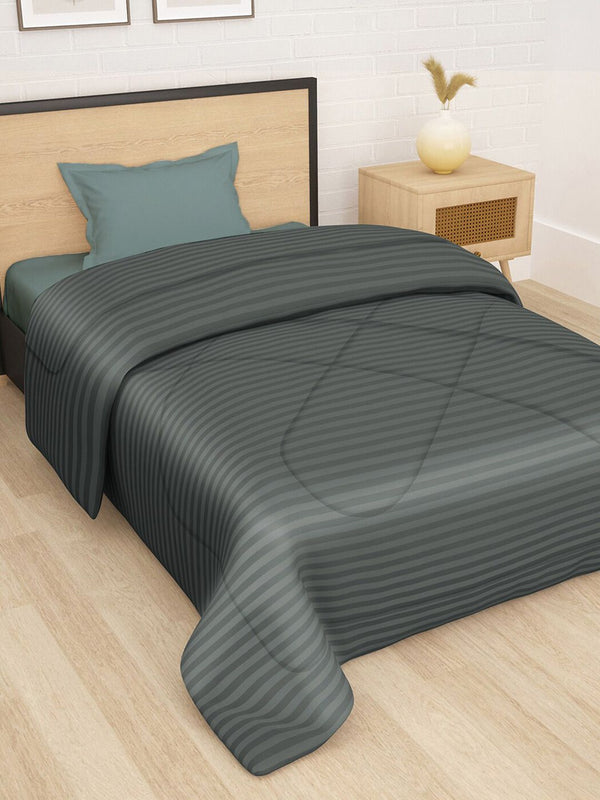 Story@home Charcoal Striped Ac Room Reversible Single Bed Comforter