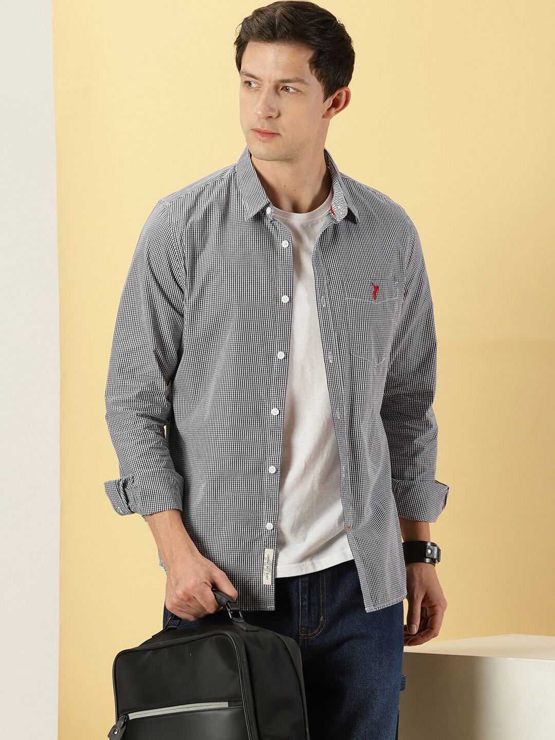 Thomas Scott Classic Slim Fit Micro Checked Pure Cotton Casual Shirt