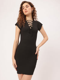 DressBerry Street Chic Slay Ribbed Lace-Up Mini Dress